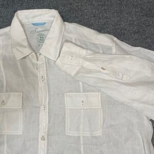Toscano Aqua Long Sleeve Button Down Shirt Linen Mens XL Resort Wear Wedding
